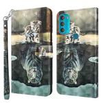 For Motorola Moto G71 5G 3D Painting Pattern TPU + PU Leather Phone Case(Cat Tiger)