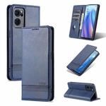 For OPPO Reno7 Global AZNS Magnetic Calf Texture Flip Leather Phone Case(Dark Blue)