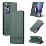 For Xiaomi 12 / 12X AZNS Magnetic Calf Texture Flip Leather Phone Case(Dark Green)