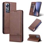 For Xiaomi 12 / 12X AZNS Magnetic Calf Texture Flip Leather Phone Case(Dark Brown)