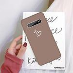 For Galaxy S10+ Love Heart Pattern Frosted TPU Protective Case(Khaki)