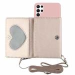 For Samsung Galaxy S22 Ultra 5G Crossbody Lanyard Wallet Card Bag Phone Case(Pink)