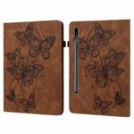 For Samsung Galaxy Tab S8 Embossed Butterfly Pattern Leather Tablet Case(Brown)