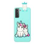 For Samsung Galaxy S22 5G Shockproof 3D Lying Cartoon TPU Phone Case(Couple Unicorn)