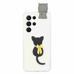 For Samsung Galaxy S22 Ultra 5G Shockproof 3D Lying Cartoon TPU Phone Case(Little Black Cat)