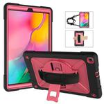 For Galaxy Tab A 10.1 (2019) T510 Contrast Color Silicone + PC Combination Case with Holder(Black + Rose Red)