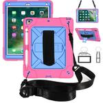 For iPad 9.7 Contrast Color Silicone + PC Combination Case with Holder(Rose Red + Blue)