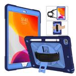 For iPad 10.2 Contrast Color Silicone + PC Combination Case with Holder(Navy Blue + Blue)