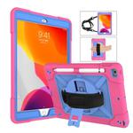 For iPad 10.2 Contrast Color Silicone + PC Combination Case with Holder(Rose Red + Blue)