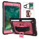 For iPad Mini 5 / 4 Contrast Color Silicone + PC Combination Case with Holder(Black + Rose Red)