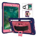 For iPad Mini 5 / 4 Contrast Color Silicone + PC Combination Case with Holder(Navy Blue + Rose Red)