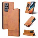 For Xiaomi Redmi K40S AZNS Magnetic Calf Texture Leather Phone Case(Light Brown)
