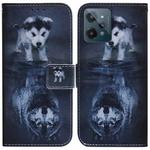 For OPPO Realme C31 Coloured Drawing Leather Phone Case(Wolf and Dog)