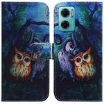 For Xiaomi Redmi Note 11E / Redmi 10 5G Coloured Drawing Leather Phone Case(Oil Painting Owl)