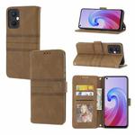 For OPPO A96 5G Embossed Striped Magnetic Buckle Horizontal Flip Phone Leather Case(Brown)