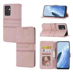 For OPPO Reno7 5G Embossed Striped Magnetic Buckle Horizontal Flip Phone Leather Case(Pink)