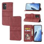 For OPPO Reno7 5G Embossed Striped Magnetic Buckle Horizontal Flip Phone Leather Case(Red)