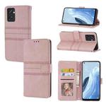 For OPPO Reno7 SE 5G Embossed Striped Magnetic Buckle Horizontal Flip Phone Leather Case(Pink)