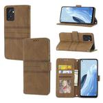 For OPPO Reno7 SE 5G Embossed Striped Magnetic Buckle Horizontal Flip Phone Leather Case(Brown)