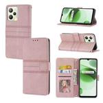 For OPPO Realme C35 Embossed Striped Magnetic Buckle Horizontal Flip Phone Leather Case(Pink)