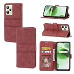 For OPPO Realme C35 Embossed Striped Magnetic Buckle Horizontal Flip Phone Leather Case(Red)