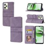For OPPO Realme 9 Pro Embossed Striped Magnetic Buckle Horizontal Flip Phone Leather Case(Purple)