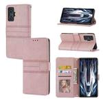 For Xiaomi Redmi K50 Gaming Embossed Striped Magnetic Buckle Horizontal Flip Phone Leather Case(Pink)