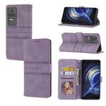 For Xiaomi Redmi K50 Pro Embossed Striped Magnetic Buckle Horizontal Flip Phone Leather Case(Purple)