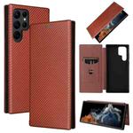 For Samsung Galaxy S22 Ultra 5G Carbon Fiber Texture Horizontal Flip Leather Phone Case(Brown)