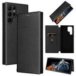 For Samsung Galaxy S22 Ultra 5G Carbon Fiber Texture Horizontal Flip Leather Phone Case(Black)