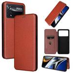 For Xiaomi Poco X4 Pro 5G Carbon Fiber Texture Horizontal Flip Leather Phone Case(Brown)