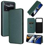 For Xiaomi Poco X4 Pro 5G Carbon Fiber Texture Horizontal Flip Leather Phone Case(Green)