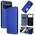 For Xiaomi Poco X4 Pro 5G Carbon Fiber Texture Horizontal Flip Leather Phone Case(Blue)