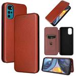 For Motorola Moto G22 Carbon Fiber Texture Horizontal Flip Leather Phone Case(Brown)