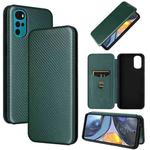 For Motorola Moto G22 Carbon Fiber Texture Horizontal Flip Leather Phone Case(Green)