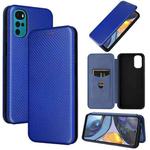 For Motorola Moto G22 Carbon Fiber Texture Horizontal Flip Leather Phone Case(Blue)