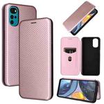 For Motorola Moto G22 Carbon Fiber Texture Horizontal Flip Leather Phone Case(Pink)