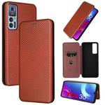 For TCL 30 5G / 30+ Carbon Fiber Texture Horizontal Flip Leather Phone Case(Brown)