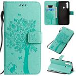 For Xiaomi Redmi Note 8T Tree & Cat Pattern Pressed Printing Horizontal Flip PU Leather Case with Holder & Card Slots & Wallet & Lanyard(Green)