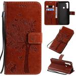 For Xiaomi Redmi Note 8T Tree & Cat Pattern Pressed Printing Horizontal Flip PU Leather Case with Holder & Card Slots & Wallet & Lanyard(Coffee)