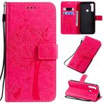 For Xiaomi Redmi Note 8T Tree & Cat Pattern Pressed Printing Horizontal Flip PU Leather Case with Holder & Card Slots & Wallet & Lanyard(Rose Red)