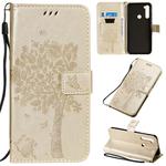 For Xiaomi Redmi Note 8T Tree & Cat Pattern Pressed Printing Horizontal Flip PU Leather Case with Holder & Card Slots & Wallet & Lanyard(Gold)