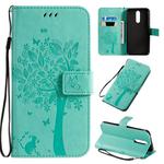 For Xiaomi Redmi 8 Tree & Cat Pattern Pressed Printing Horizontal Flip PU Leather Case with Holder & Card Slots & Wallet & Lanyard(Green)