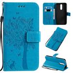 For Xiaomi Redmi 8 Tree & Cat Pattern Pressed Printing Horizontal Flip PU Leather Case with Holder & Card Slots & Wallet & Lanyard(Blue)