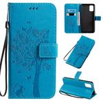 For Galaxy A71 Tree & Cat Pattern Pressed Printing Horizontal Flip PU Leather Case with Holder & Card Slots & Wallet & Lanyard(Blue)