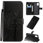 For Galaxy A71 Tree & Cat Pattern Pressed Printing Horizontal Flip PU Leather Case with Holder & Card Slots & Wallet & Lanyard(Black)