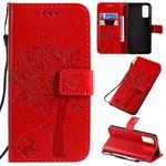 For Galaxy S20 Tree & Cat Pattern Pressed Printing Horizontal Flip PU Leather Case with Holder & Card Slots & Wallet & Lanyard(Red)