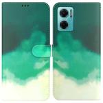 For Xiaomi Redmi Note 11E / Redmi 10 5G Watercolor Pattern Horizontal Flip Leather Phone Case(Cyan Green)