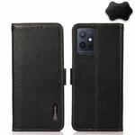 For vivo Y75 5G KHAZNEH Side-Magnetic Litchi Genuine Leather RFID Phone Case(Black)