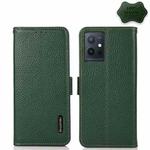 For vivo Y75 5G KHAZNEH Side-Magnetic Litchi Genuine Leather RFID Phone Case(Green)